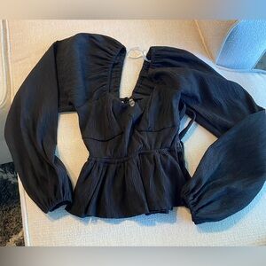 Lulu's Black Puff Sleeve Blouse